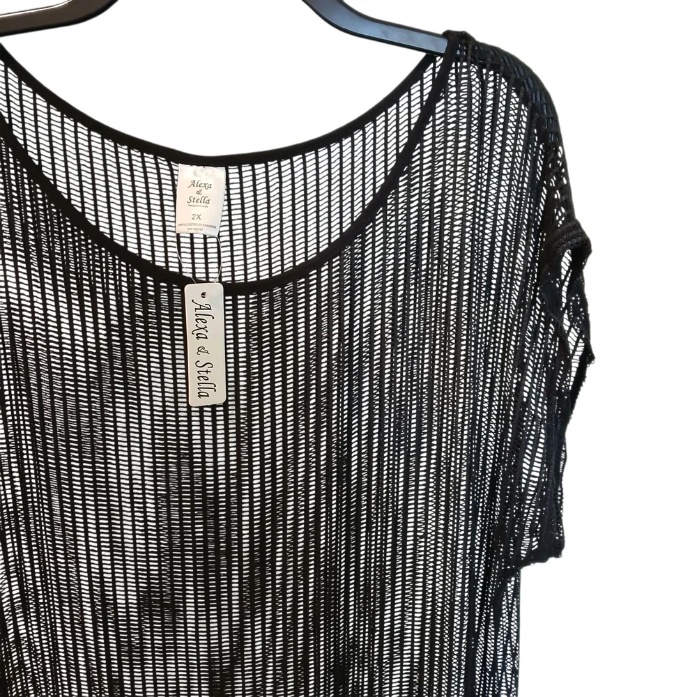 NEW Alexa And Stella Black Sheer Knit Mesh Cover Up Sixe 2X